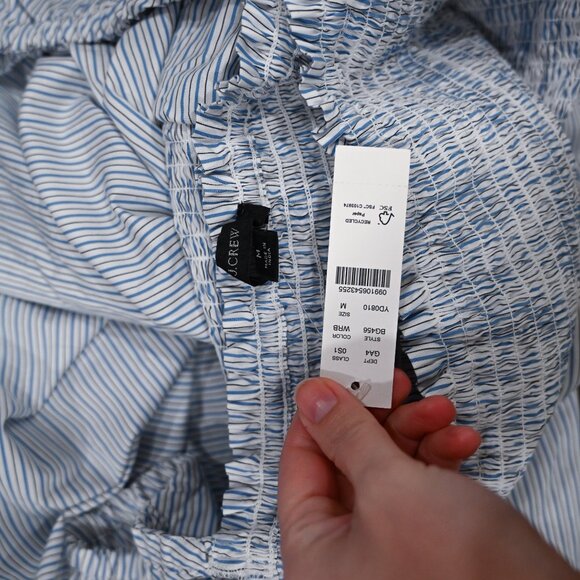 J. Crew Medium Short Sleeve Smocked Dress in Stripe Nautical Coastal Dress NWT - Picture 9 of 9